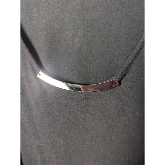 Joan Vass Blouse Womens Large Black Draped Top Bar Detail Minimalist Office Top - Picture 2 of 4